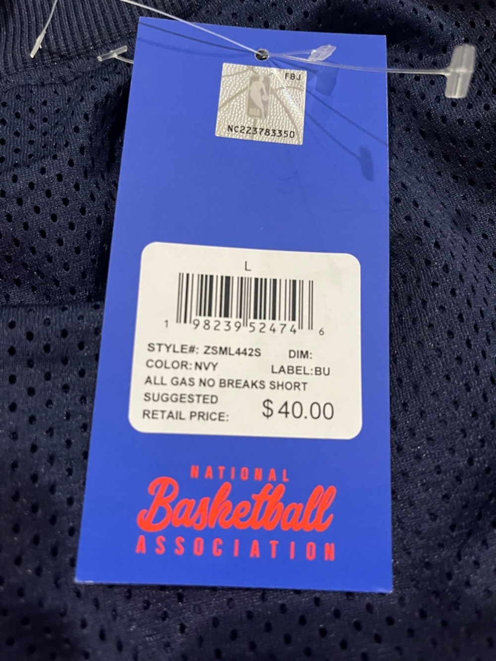 NBA Navy Blue Athletic Mesh Shorts with Red & White Trim - Picture 3 of 3
